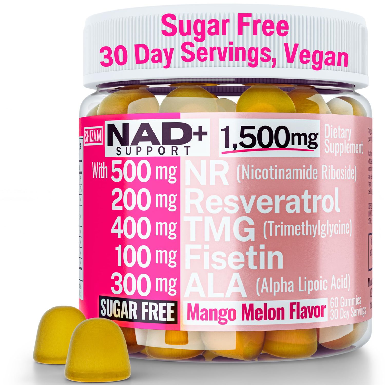 1500mg NAD Sugar Free Gummies NAD Plus NR TMG ALA Trans-Resveratrol Fisetin Supplements Nicotinamide Riboside Trimethylglycine Alpha Lipoic Acid Betaine Pills Capsules Tincture Supplement Alt