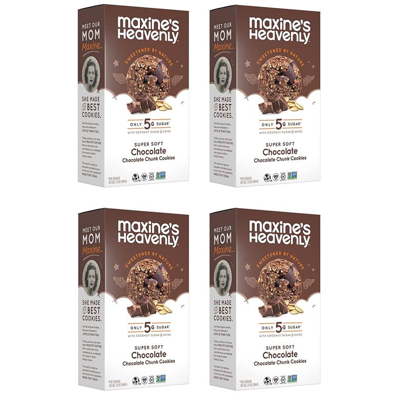 Maxine's Heavenly Chocolate Chunk Cookies  Gluten Free Chocolate Chip Cookies Made with Oats and Sweetened with Coconut Sugar &amp; Dates  Tasty Low Sugar Vegan Dessert  7.2 Ounces Each (4 pack)