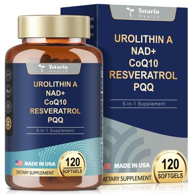 Totaria Urolithin A Supplement 1000mg with NAD,CoQ10,Resveratrol,PQQ Supplement for Men Women 120 Softgels for Muscle Energy Antioxidants High Bioavailability