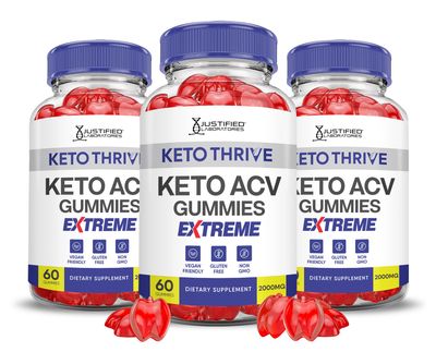3 Pack Keto Thrive Keto ACV Gummies Extreme 2000MG Keto Thrive Keto Gummies Apple Cider Vinegar Formulated with Pomegranate Beet Juice Powder B12 Vegan Non GMO 180 Gummys