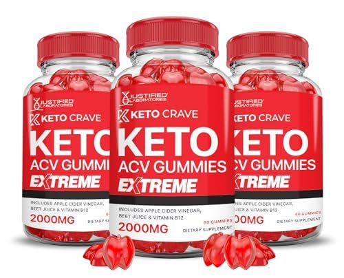 3 Pack Keto Crave Keto ACV Gummies Extreme 2000MG Keto Crave Keto Gummies Advanced Formula Apple Cider Vinegar with Pomegranate Beet Juice Powder B12 Vegan Non GMO 180 Gummys
