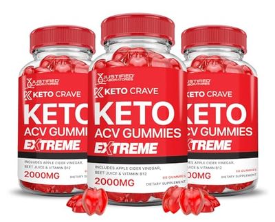 3 Pack Keto Crave Keto ACV Gummies Extreme 2000MG Keto Crave Keto Gummies Advanced Formula Apple Cider Vinegar with Pomegranate Beet Juice Powder B12 Vegan Non GMO 180 Gummys