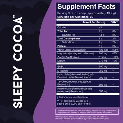 Sleepy Cocoa Sugar Free Hot Chocolate Mix - Sleep Support Supplement - Non Dairy, Keto, and Vegan Hot Cocoa Powder - Night Time Self Care - Melatonin and Gluten Free - 30 Servings