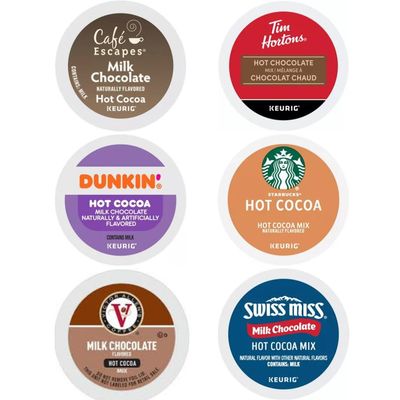 Milk Chocolate Hot Cocoa K-Cups Pods Variety Sampler. Includes Swiss Miss, Cafe Escapes, Starbucks, Tim Hortons, Victor Allens and Dunkin. 24 Count
