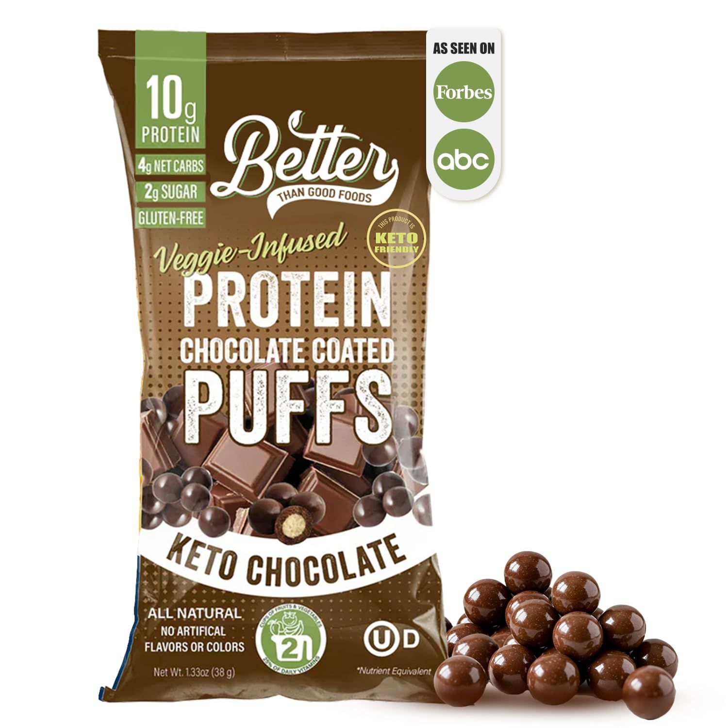 Better Than Good Chocolate Protein Puffs - Keto, Gluten-Free, Low-Calorie (12-Pack)  10g Protein, Low Carb, Vegan, Healthy all time Snack for Diabetics &amp; Kids