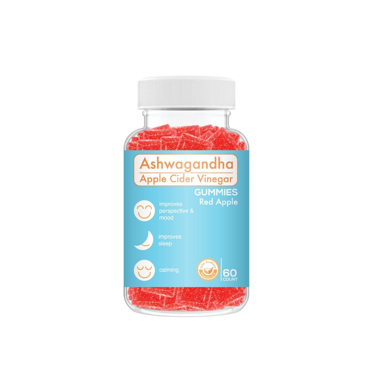 Safer Products Ashwagandha Apple Cider Vinegar Gummies - Support Immune Health, Endurance, Mood, Stress, Sleep, Brain Health - Vegan, Non-GMO 60ct