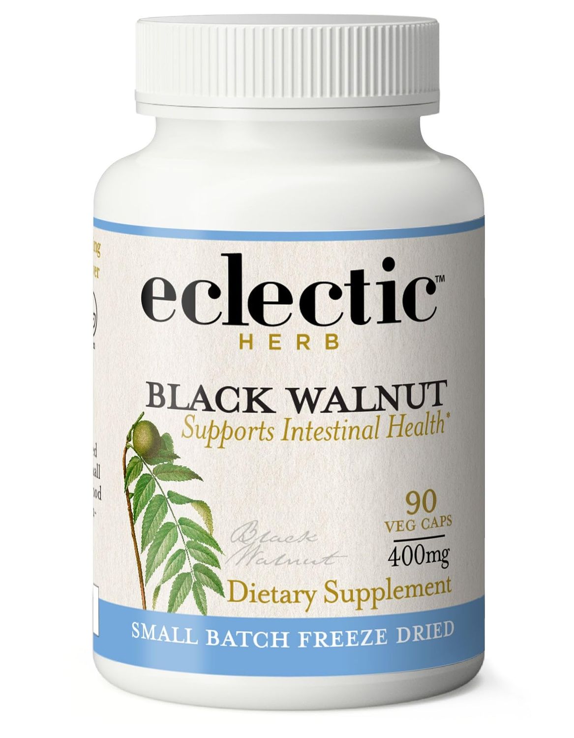 Eclectic Institute Raw Fresh Freeze-Dried Non-GMO Black Walnut Intestinal Support, Detox Cleanse 90 CT 400 mg