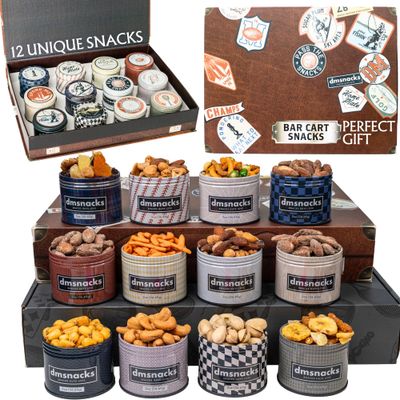Snack Box Gift Basket, Easter, Birthday Gift for Men, Food Care Package, Unique Tins of Assorted Nuts, Snacks in Stunning Case - Treat for Men, Women, Dad, Friends, Family