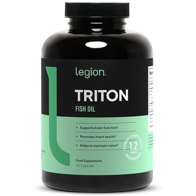 LEGION Triton Fish Oil Capsules - Triple Strength Omega 3 Essential Fatty Acids with Vitamin E Lemon Oil for Maximum Absorption, Freshness Purity - 2400mg EPA DHA Per Serving, 30 Svgs