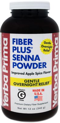 Yerba Prima Fiber Plus Senna Powder, 12 oz Pack of 1 - Apple Spice Flavor, Gentle Overnight Relief, USA Made, Non-GMO, Stevia Sweetened, Short-Term Use to Restore Regularity