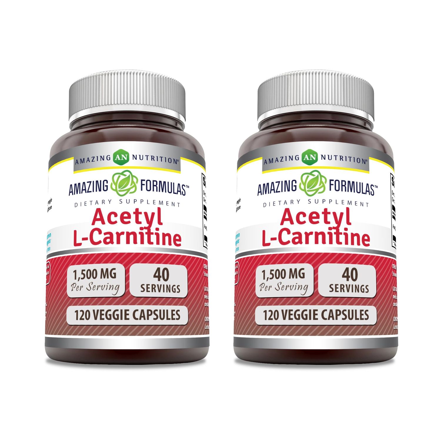 Amazing Formulas Acetyl L-Carnitine 1500 Mg Per Serving Veggie Capsules Supplement Non-GMO Gluten Free Made in USA Suitable for Vegetarians 120 Count Pack of 2