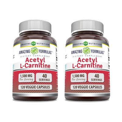 Amazing Formulas Acetyl L-Carnitine 1500 Mg Per Serving Veggie Capsules Supplement Non-GMO Gluten Free Made in USA Suitable for Vegetarians 120 Count Pack of 2