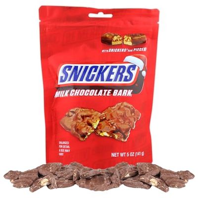 Morris National Inc Milk Chocolate Bark with Candy Bits, Festive Holiday Candies, Stocking Stuffer Treats, Resealable Bag, 5 Ounces Snickers