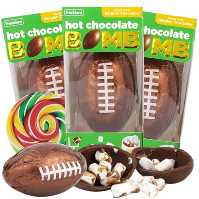 Sweetzo - Football Hot Chocolate Balls, Individually Wrapped Cocoa Melts with Mini Marshmallows, Sports Gifts Pack of 3