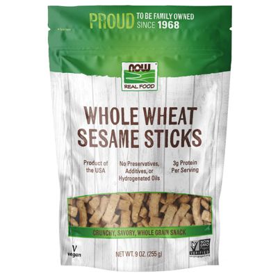 NOW Foods, Whole Wheat Sesame Sticks, Product of the USA, No Preservatives, Additives or Hydrogenated Oils, Certified Non-GMO, 9-Ounce Packaging May Vary