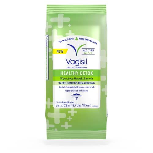 Vagisil Wipes for All Over Cleaning, Health Detox, Formulated with Essential Oils, 20 Wipes in a Re-Sealable Pouch Pack of 1