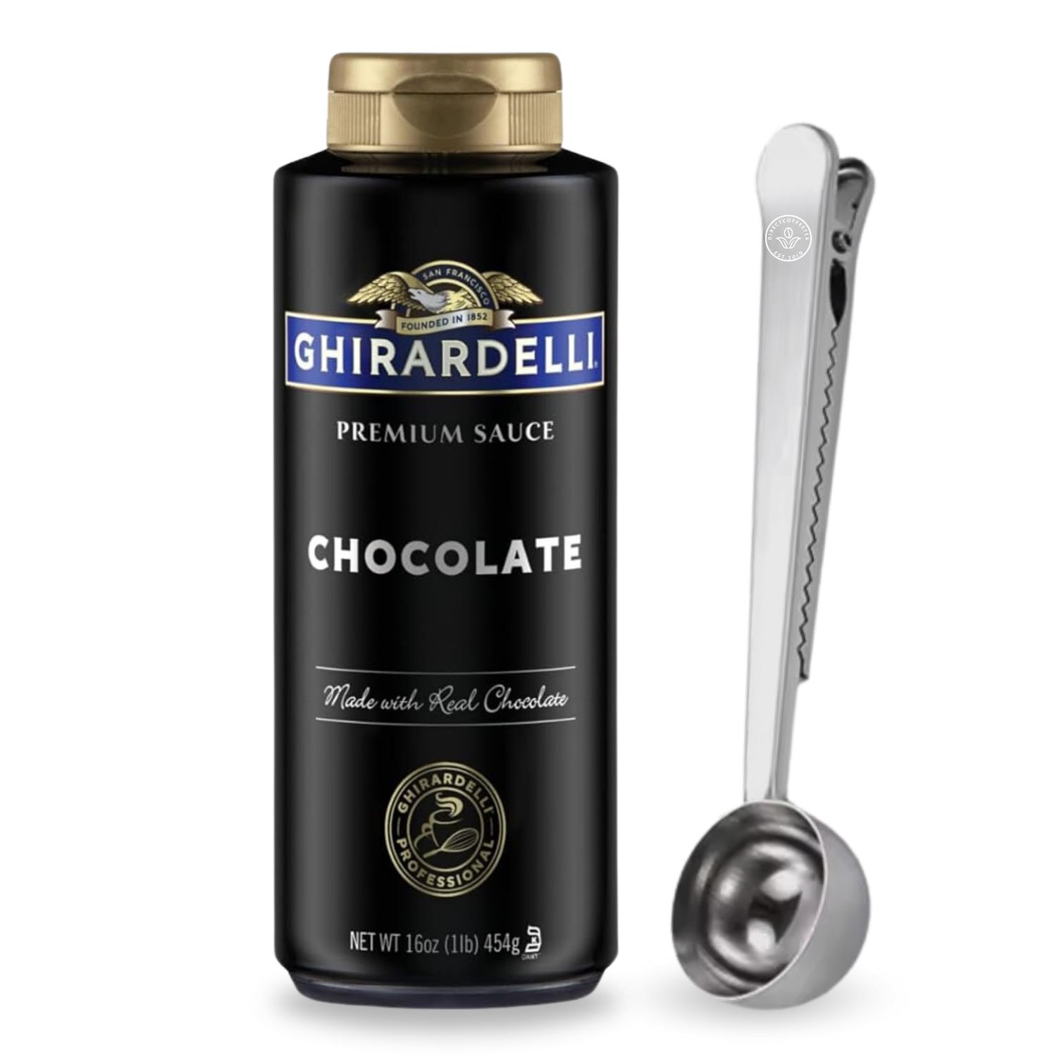 Chocolate Sauce - 16 oz Squeeze Bottle with Direct Coffee Tea Est 2019 Spoon, Velvety Texture for Coffee, Hot Chocolate, and Desserts