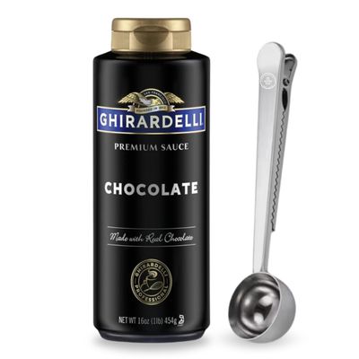 Chocolate Sauce - 16 oz Squeeze Bottle with Direct Coffee Tea Est 2019 Spoon, Velvety Texture for Coffee, Hot Chocolate, and Desserts