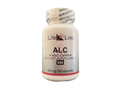 LifeLink ALC Acetyl L-Carnitine 500 mg x 90 Capsules Cognitive Enhancer Gluten Free Non-GMO Made in The USA