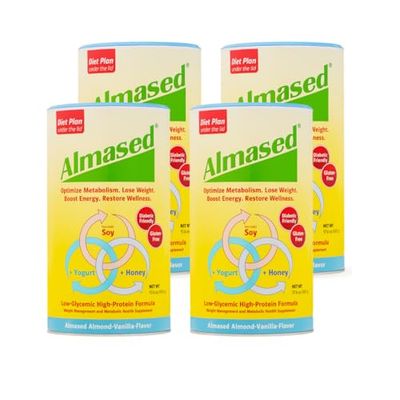 Almased Vanilla Meal Replacement Shake - Low-Glycemic High Plant Base Protein Powder- Nutritional Weight Health Support Supplement - Vanilla Flavor - 17.6 oz 1.1 Pound 4 Pack