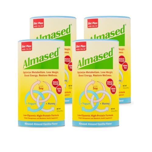 Almased Vanilla Meal Replacement Shake - Low-Glycemic High Plant Base Protein Powder- Nutritional Weight Health Support Supplement - Vanilla Flavor - 17.6 oz 1.1 Pound 4 Pack