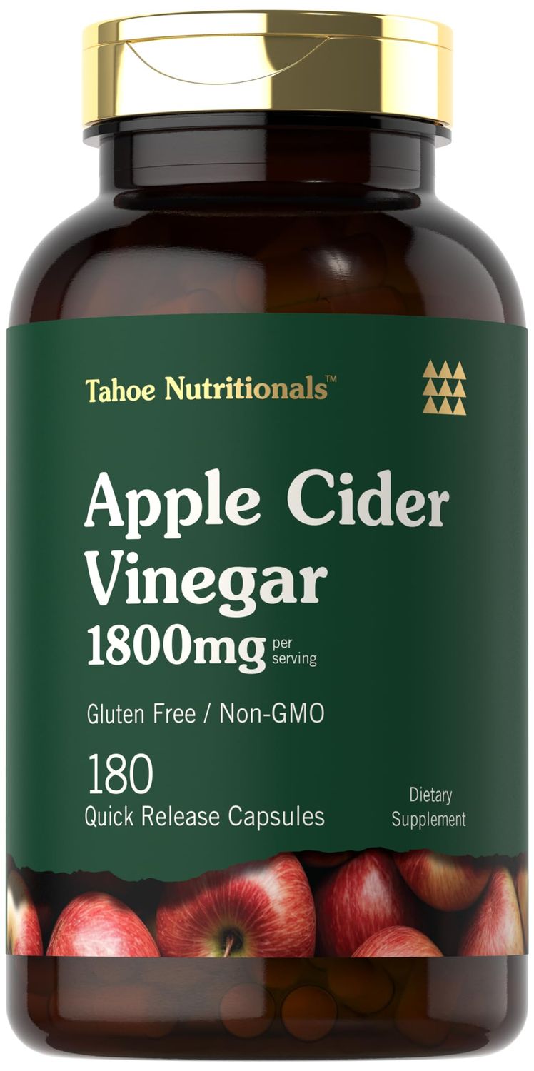 Tahoe Nutritionals Apple Cider Vinegar Capsules 1800mg 180 Count Non-GMO, Gluten-Free Supplement
