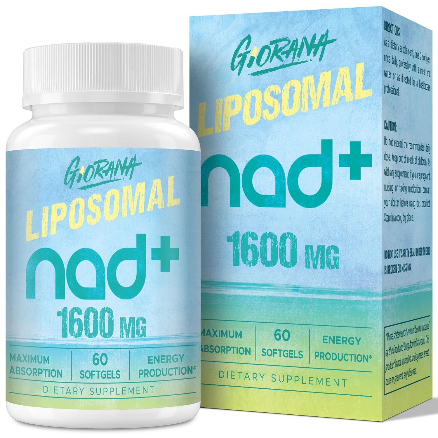 GIORANA 1600 MG Liposomal NAD Supplement, NAD Boosting Supplement,Similar to Nicotinamide Riboside,Superior Absorption,Vitamin B3 for Aging Defense,Longevity,Energy,Repair,60 Softgels
