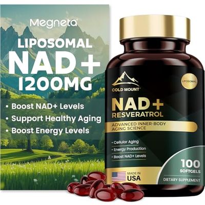 MEGNETA Liposomal NAD Supplement 1200mg with Trans Resveratrol - Boost NAD Levels, Energy Anti-Aging Support - Vegan, 100 Softgels