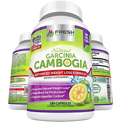 FRESH HEALTHCARE 100 Pure Garcinia Cambogia Extract - All Natural Appetite Suppressant Weight Management Support - 180 Capsules