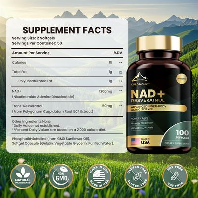 MEGNETA Liposomal NAD Supplement 1200mg with Trans Resveratrol - Boost NAD Levels, Energy Anti-Aging Support - Vegan, 100 Softgels