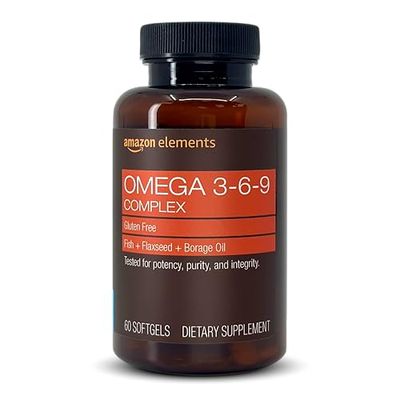 Amazon Elements Omega 3-6-9 Complex of Fish, Flaxseed and Borage Oil - EPA DHA Omega-3 fatty acids - 60 Softgels, 2 Month Supply