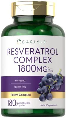 Carlyle Resveratrol Supplement 1800mg 180 Capsules Non-GMO Gluten Free Potent Complex