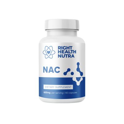 Right Health Nutra NAC Supplement 600 mg - 60 Capsules - N-Acetyl Cysteine Antioxidants Supplement - Boosts Glutathione Levels - Gluten-Free N Acetyl Cysteine for Liver Care and Immunity Support