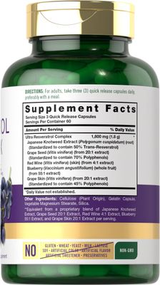 Carlyle Resveratrol Supplement 1800mg 180 Capsules Non-GMO Gluten Free Potent Complex