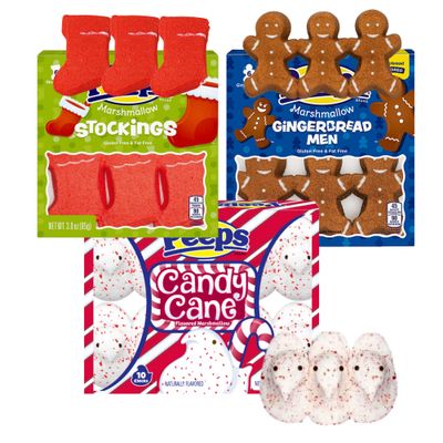 Needzo Christmas Variety Pack, Candy Cane, Stocking and Gingerbread Men Marshmallow Treats, Dessert Topper Candies, 3 Ounces Set of 3