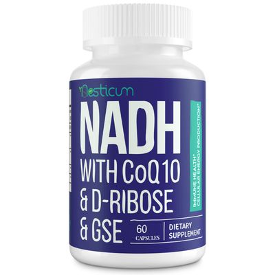 Aesticum NADH 50mg CoQ10 200mg D-Ribose 150mg Supplement, Boosting NAD Supplements for Immune System, Cellular Energy, Focus, Reduced Nicotinamide Adenine Dinucleotide, 60 Veggie Capsules
