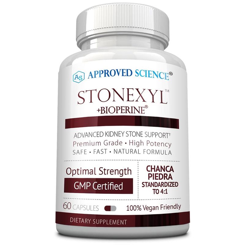 Approved Science Stonexyl - Herbal Support for Kidney Stones - 60 Capsules - Chanca Piedra - High Absorption -1 Month Supply - Vegan
