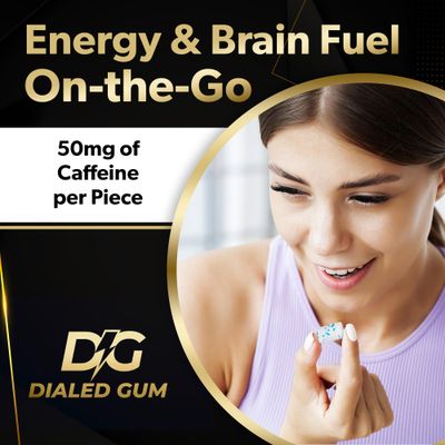 Dialed Energy Caffeine Gum 64pc 50mg Caffeine Sugar Free Gum with L-theanine Taurine Vitamins B6 B12 Aspartame Free, 0 Calories Nootropic Energy - Xylitol Gum Cool Mint