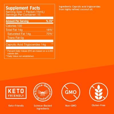 Bulletproof Brain Octane C8 MCT Oil Packets, Pack of 15, Keto Supplement for Sustained Energy