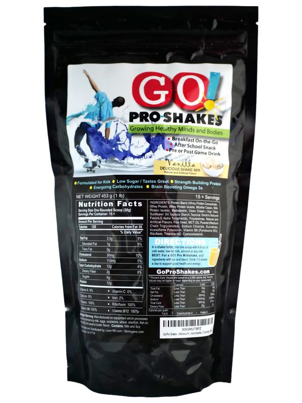Skinny Jane GO! Pro Shakes Great Tasting Protein Powder Smoothie Drink for Kids Teens Growth Strength Healthy Snack No Added Sugar Rich Delicious Flavor Nutrition Sports Vanilla