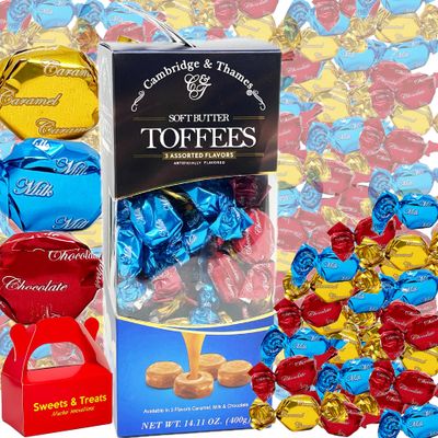 Soft Butter Toffee Candy Assorted Flavor Chewy Caramel Milk Creamy Chocolate Individually Foil Wrapped Candy - Luxurious Gift Box Him Husband Boyfriend Plus Muchai Card