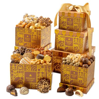 Gift Basket, Gift Tower, Chocolate Candy Snack Treat Gift Box Assortment - Men, Women, Corporate, Office, Employee, Appreciation, Thank You, Party- Bonnie and Pop (Chocolate)
