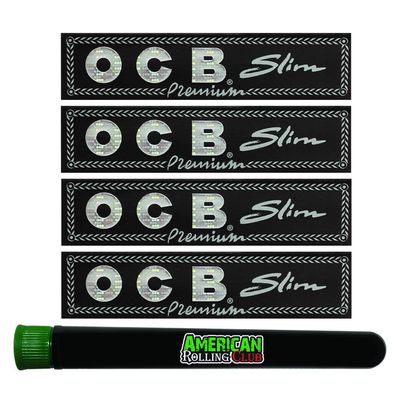 OCB Rolling Papers Premium King Size Slim Size 4 packs Includes American Rolling Club Tube