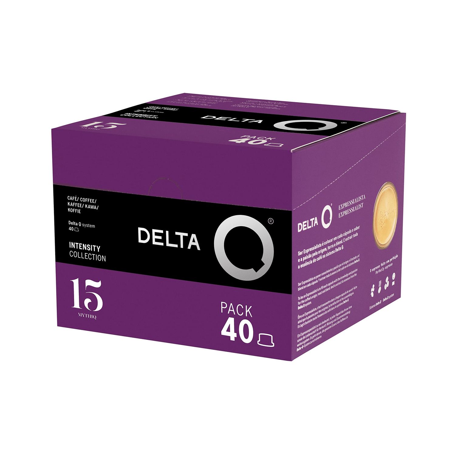 Delta Q - MythiQ Espresso Pods for Delta Q machines, Intensity 15, Notes of Cocoa, Chocolate, and Toasted Nuts, 40 Coffee Capsules