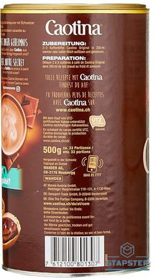 Stapster Caotina Switzerland Classic Cocoa Drink with Premium Swiss Chocolate, 500g - Original
