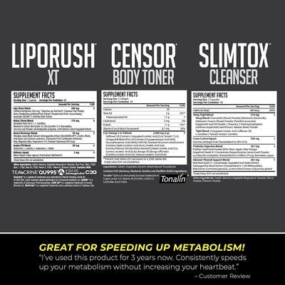 LeanForm24 NDS Nutrition Maximum Strength Weight Loss - Decrease Appetite and Energy Booster - Glutamine, L-Carnitine, and CLA LipoRush XT 60 Capsules, Censor 90 Softgels, and Slim-Tox 90 Capsules