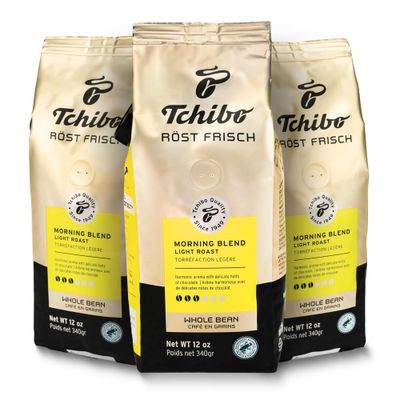 Tchibo Whole Bean Coffee - R st Frisch Morning Blend - Lightly Roasted Arabica Beans with Delicate Hints of Dark Chocolate - Intensity 36, Acidity 26, Roast Level 26-3x 12 oz - Pack of 3