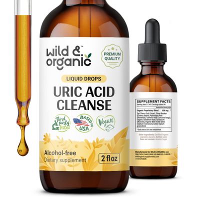 Wild Organic Uric Acid Cleanse Drops - Tart Cherry, Turmeric, Chanca Piedra Stone Breaker Complex for Kidney Cleanse - Uric Acid Support Supplement - Vegan, Sugar Alcohol-Free Tincture - 2 oz