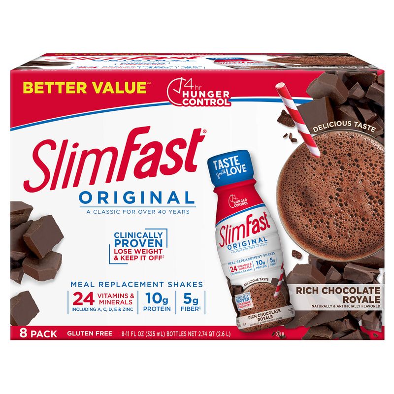 SlimFast Meal Replacement Shake, Original Rich Chocolate Royale, 10g of Ready to Drink Protein for Weight Loss, 11 Fl. Oz Bottle, 8 Count