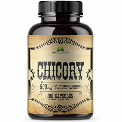 HERBALICIOUS Chicory Root Supplement Prebiotic - Natural Herbal Support for Immune System, Digestion, Appetite Control, Heart Health - 100 Capsules